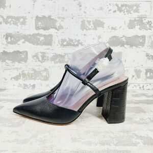 New Deltan Tessa Black Pointed Toe Croc Embossed Slingback Heels H730